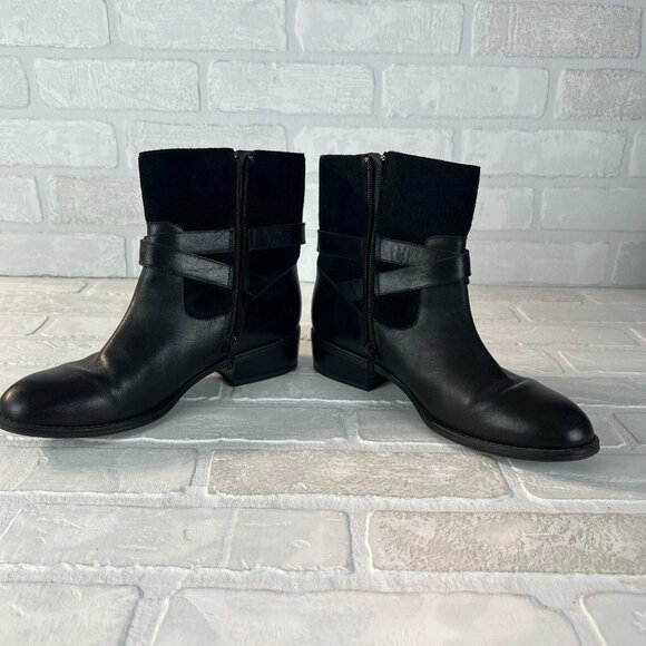 Ralph Lauren Makalia Boots Womens 8 Black Leather Suede Ankle Zip Buckle Riding - Picture 9 of 14